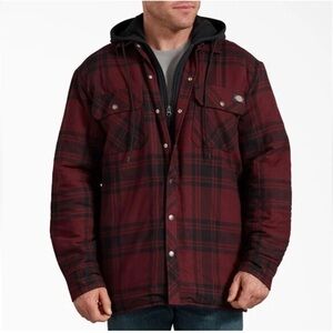 Dickies Flannel Hooded Shirt Jacket Dark Port Black Plaid